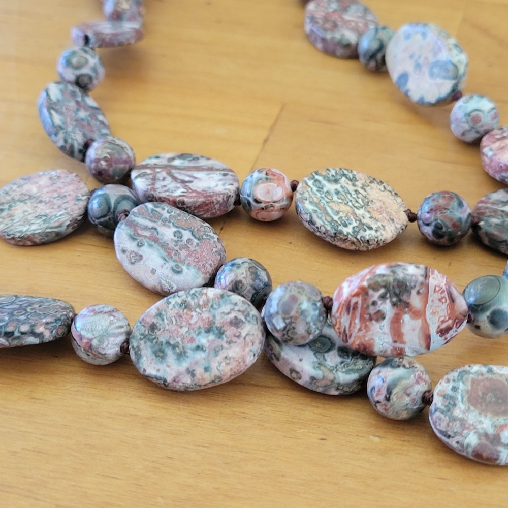 Vintage Leopard Skin Jasper Endless Bead Necklace 28in 57g Long Boho